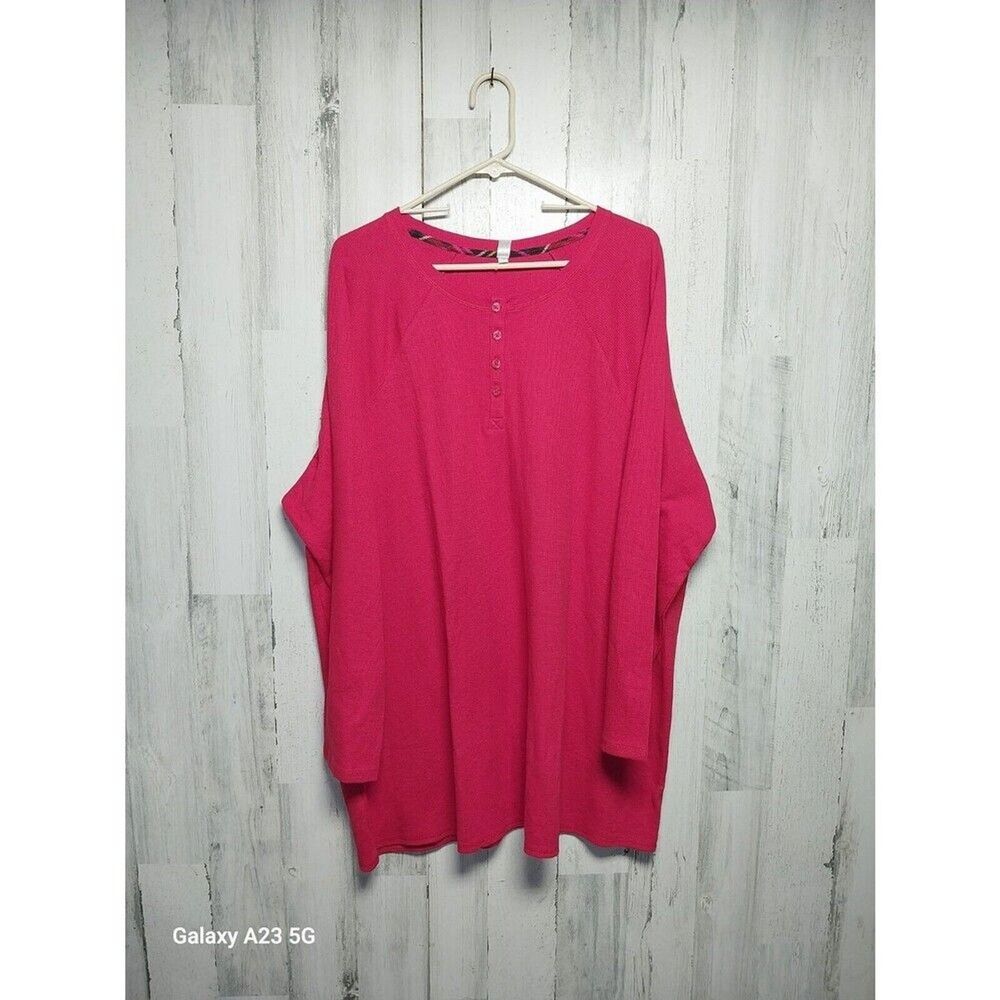Sleep By Cacique Women's 22/24 Red Thermal Long Sleeve Henley Sleep Top NWT